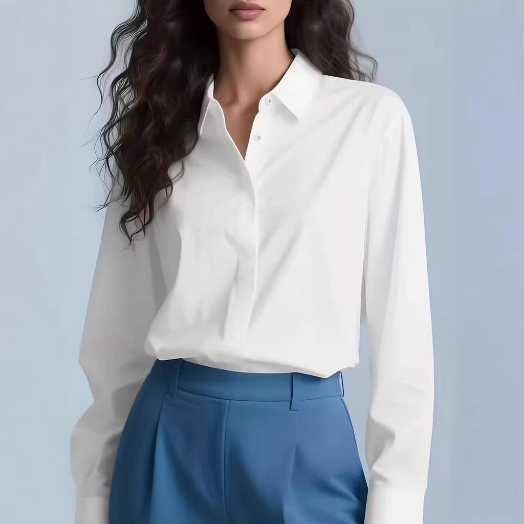 Women's Professional Hidden Placket Button Work Shirt - Office Wear European & American Style
