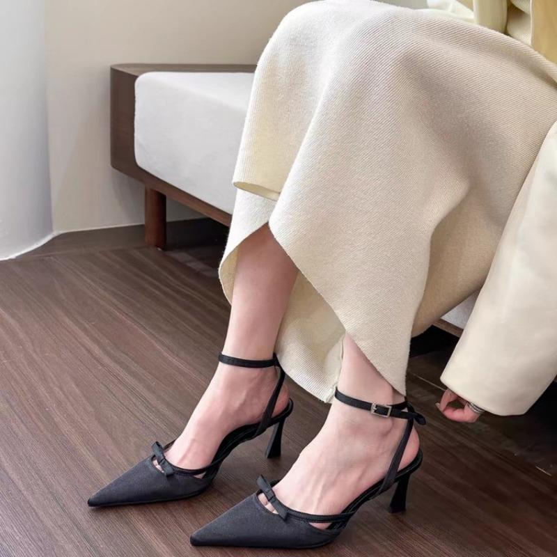 fashion New Ankle Buckle Strap Women Pumps Sandals Design Bowknot Pointed Toe Thin Heels Shoes Shallow Slingback Mules Tacones Mujer
