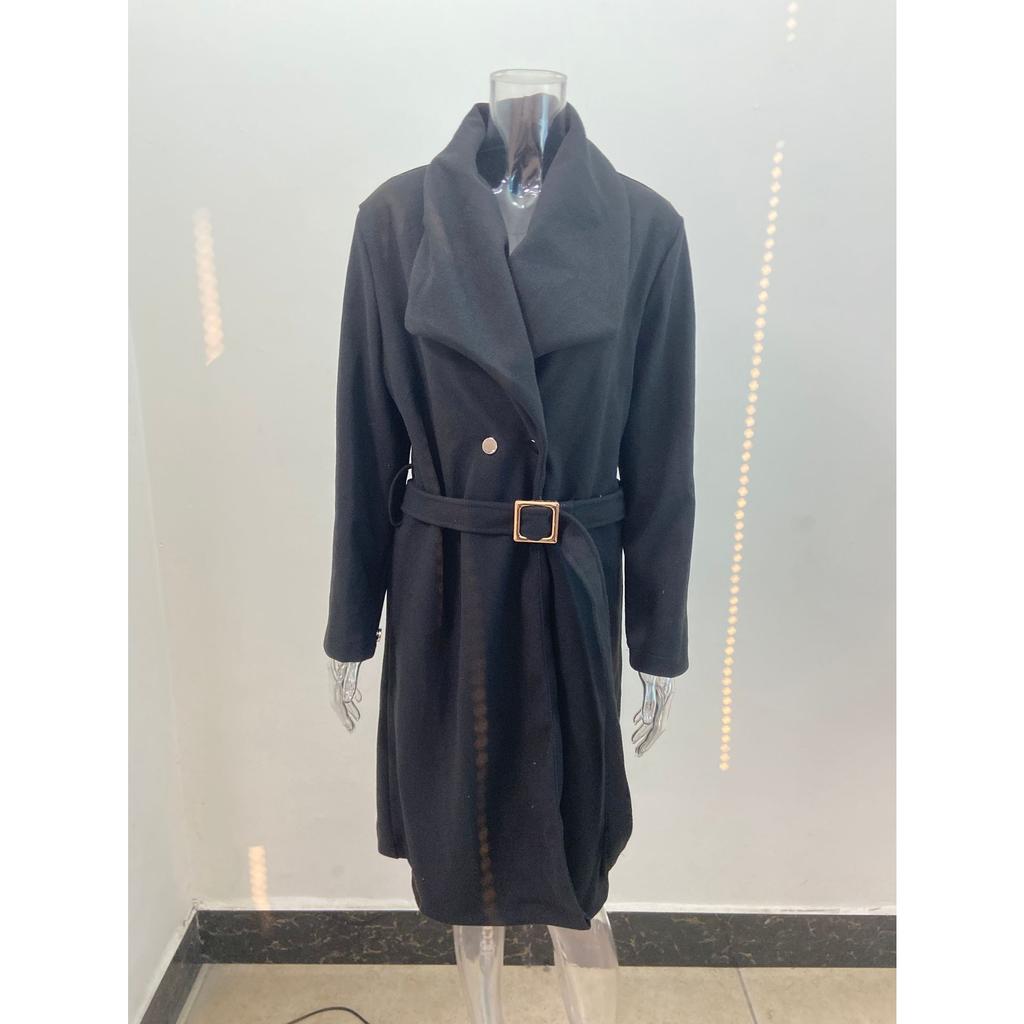 French-Inspired Wool Wrap Coat 2025 - V-Neck Single Breasted Coatigan W/ Cinched Belt, Tailored Fully Lined Outerwear for Office To Gala