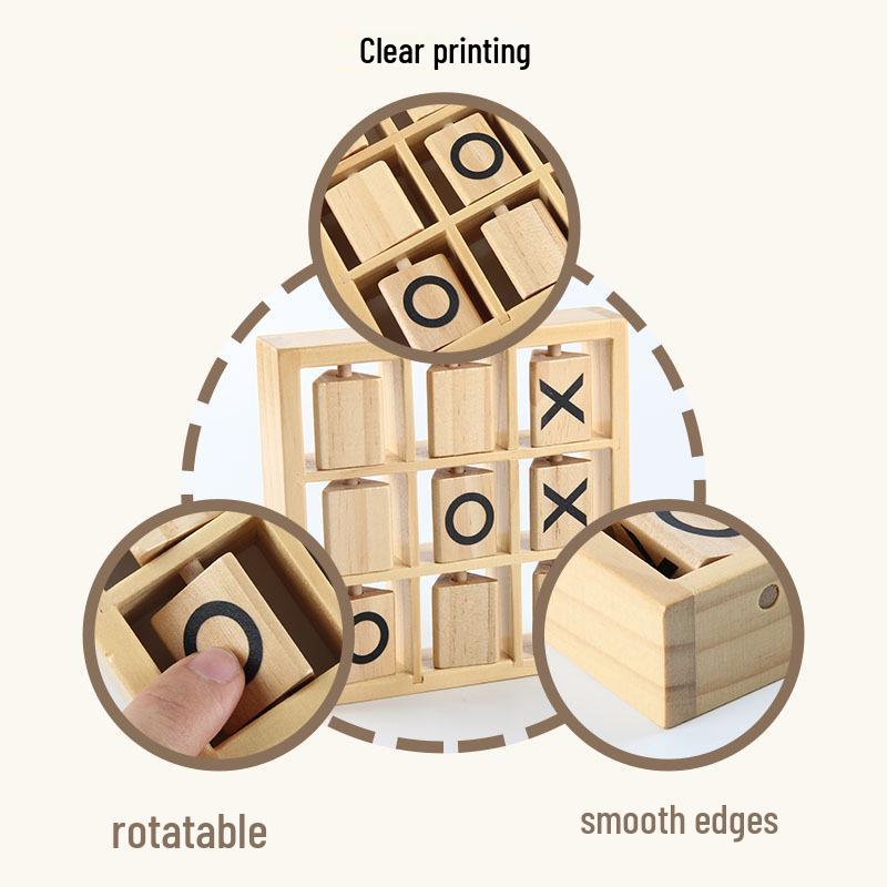 Wooden Tic-Tac-Toe Educational Toy for Kids - Interactive Three-in-a-Row Board Game & Building Blocks