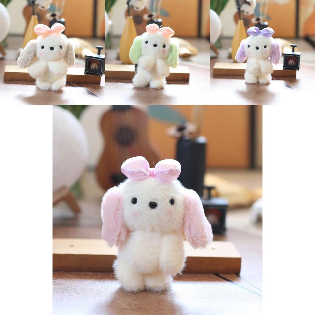 Mini Dog Stuffed Animal Keychain Super Soft Short Plush Bow Ornament Gift For Kids Girls