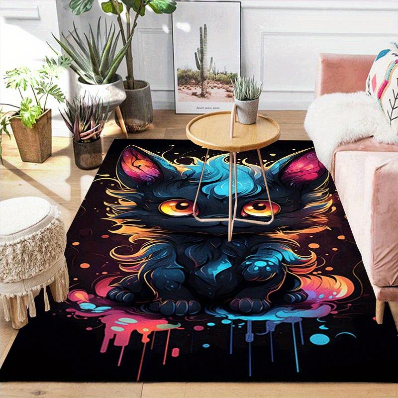 1 Stück Schwarzer Kätzchen-Druck, Design Teppich für Innenbereiche - Weich, Rutschfest und Langlebig, Gaming-Zimmer-Dekoration für Schlafzimmer