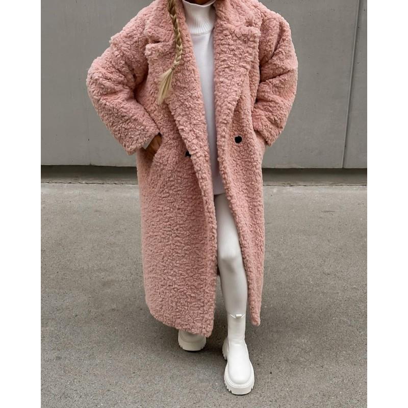 Womens Fall Winter Trench Coat - Elegant Commuter Style Long Sleeve Lapel Thick Wool Blend Outerwear