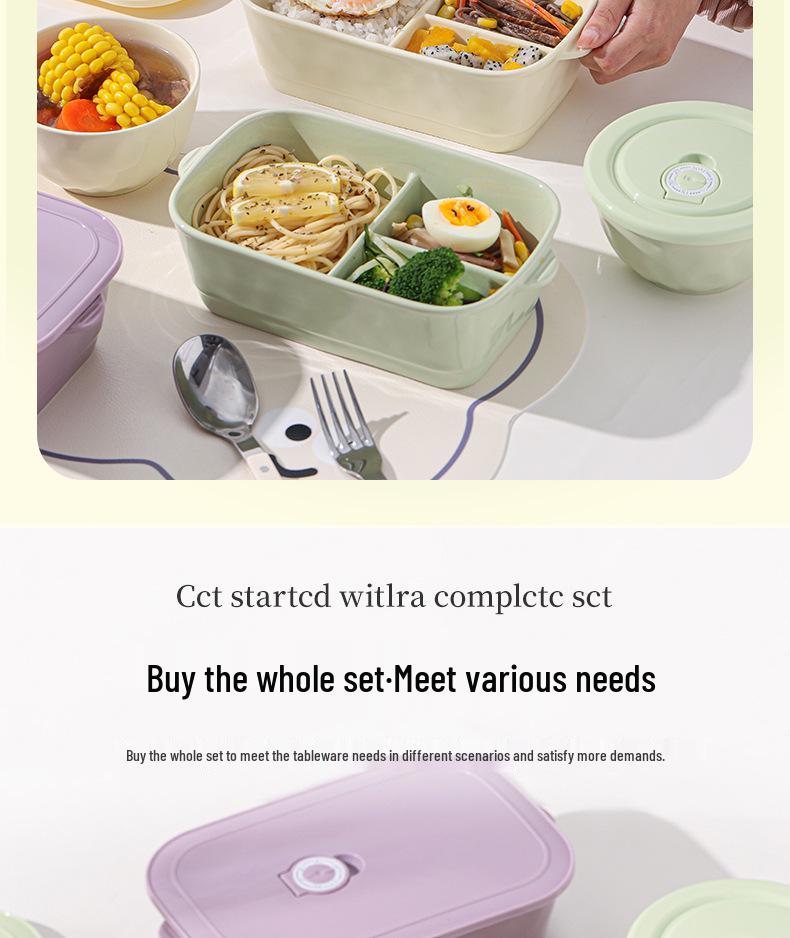 Ceramic Divided Lunch Box with Lid – Microwave Safe Bento Box for Students and Office Workers
