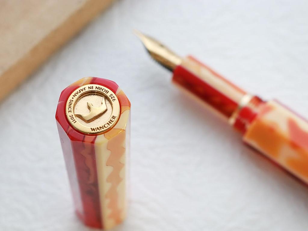 WANCHER Fountain Pen Kaleido Queen Fountain Pen Sunset Gold Trim KALEIDO QUEEN Octagonal Pillar Art Collection Fountain Fine [Wancher Pen] (F Nib)