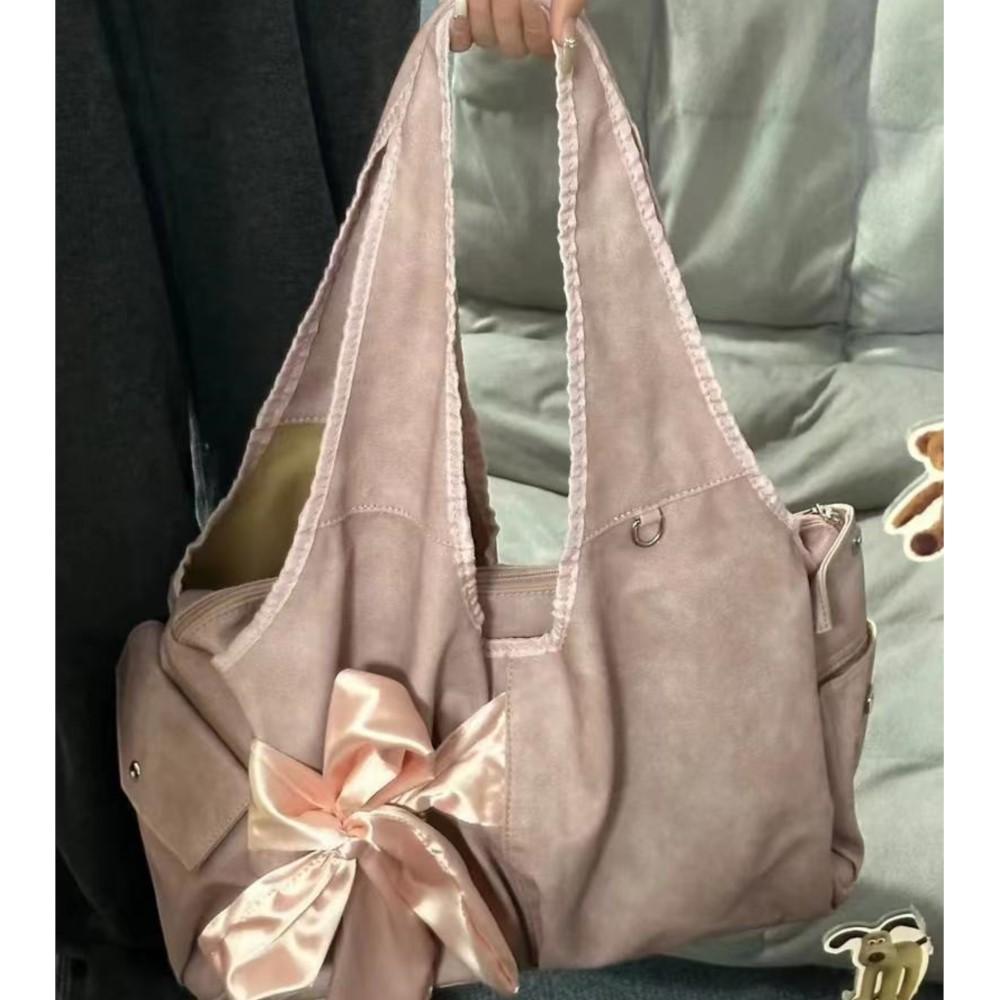 Сумка Harajuku великої місткості Жіноча сумка Fairycore Aesthetic Bow Chic Grey Handbag Жіноча вінтажна мила сумка через плече