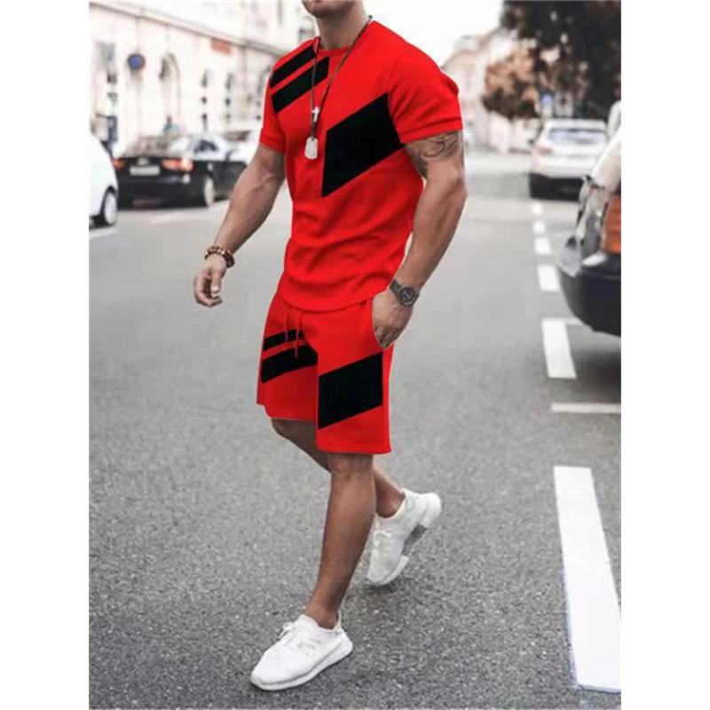 Summer Men's Leisure Sports Jogging T-shirt Shorts Personality Fashion Simple Men's Oversized Size Two-piece Set