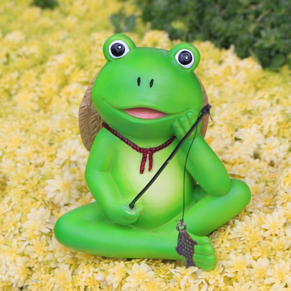 Cartoon Fishing Frog Figurine Green Animal Fishing Sculpture  Outdoor Courtyard Pond