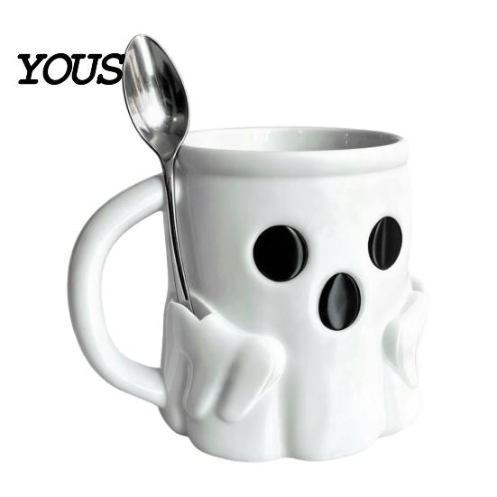 Halloween Party Geschirr Eisbecher mit Löffelhalter, 3D-gedruckter süßer Geisterbecher, Geformter Kaffeebecher Stiftehalter Dekoration, Weihnachten Geburtstag