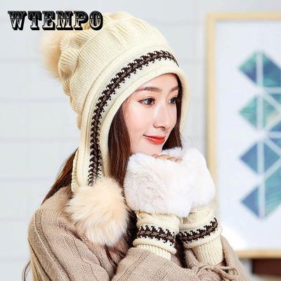 Ear Protection Knitted Wool Hat Women Winter Fashion Knitted Hat Wild Thick Hat Warm Gloves Women