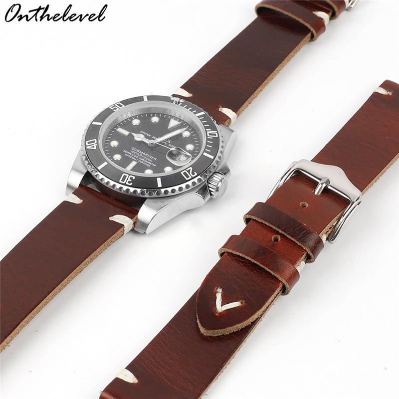 Men's Clearance Sale Cowhide Watch Strap - 22mm Crazy Horse Leather Cracked Pattern Wristband