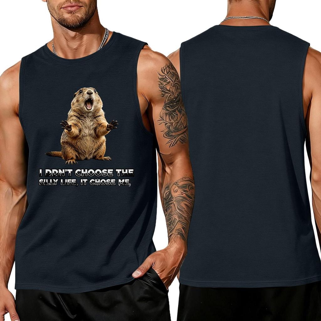 Men's Funny Animal Slogan Print Tank Top, Loose Fit Breathable Summer Gym Streetwear Casual Vest
