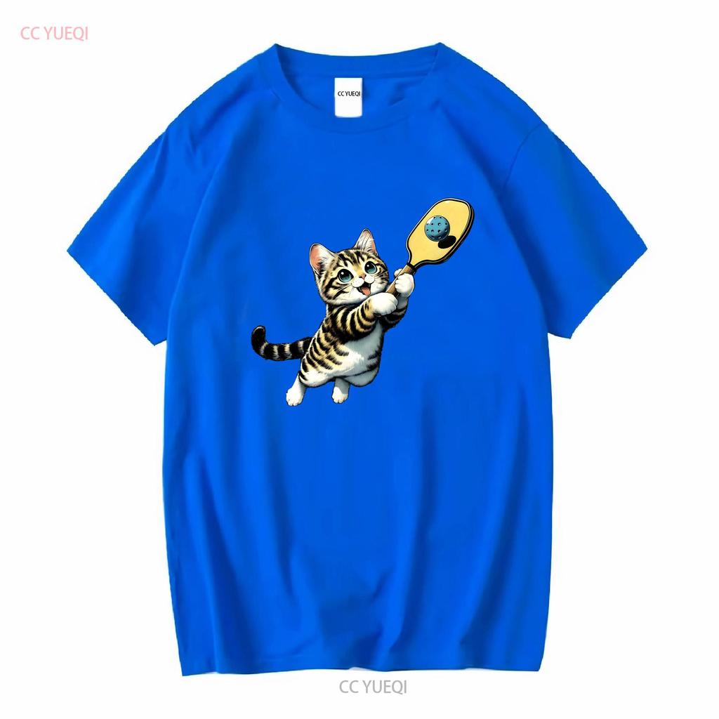 Funny Kitten Playing Pickleball Cute Cat Player T Shirt Sweat Vintage Washed Casual Top For Everyday Wear Streetwear Vintage