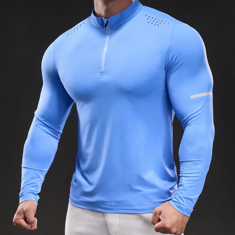 

022106 Весенняя Приталенная Эластичная С Длинным Рукавом Повседневная Модная Футболка для Бега, Спорта, Фитнеса, Активного Отдыха Мужская 3XL синий