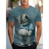 Mens 3D Printed Fun Blue Cat Graphic Tee - Casual Round Neck Short Sleeve T-Shirt Adults Teens