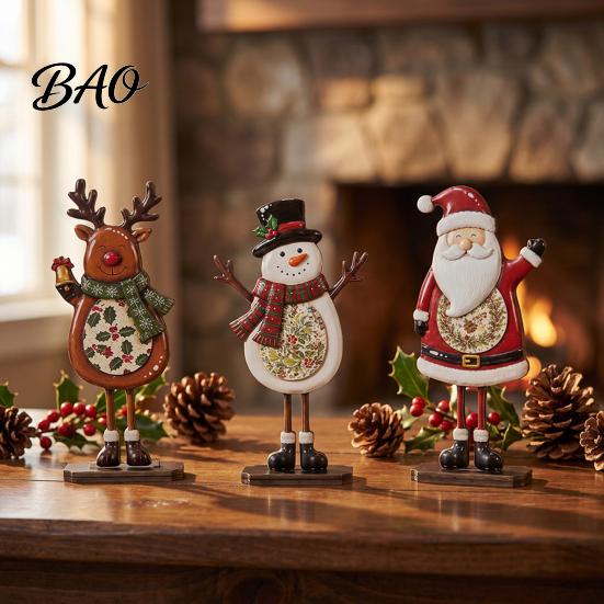 Holiday Themed Home Decor Sets Christmas Table Decoration, Wooden Snowman Santa Claus Reindeer Sign, Standing Tabletop Signs Xmas Centerpiece