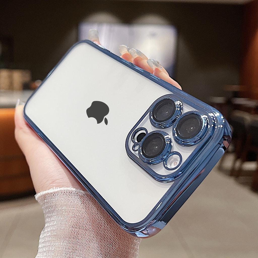 Luxury Transparent Plating Soft Phone Case for iPhone 17 Air 16 15 14 Plus 13 12 Mini 11 Pro Max Back Cover With Lens Protector