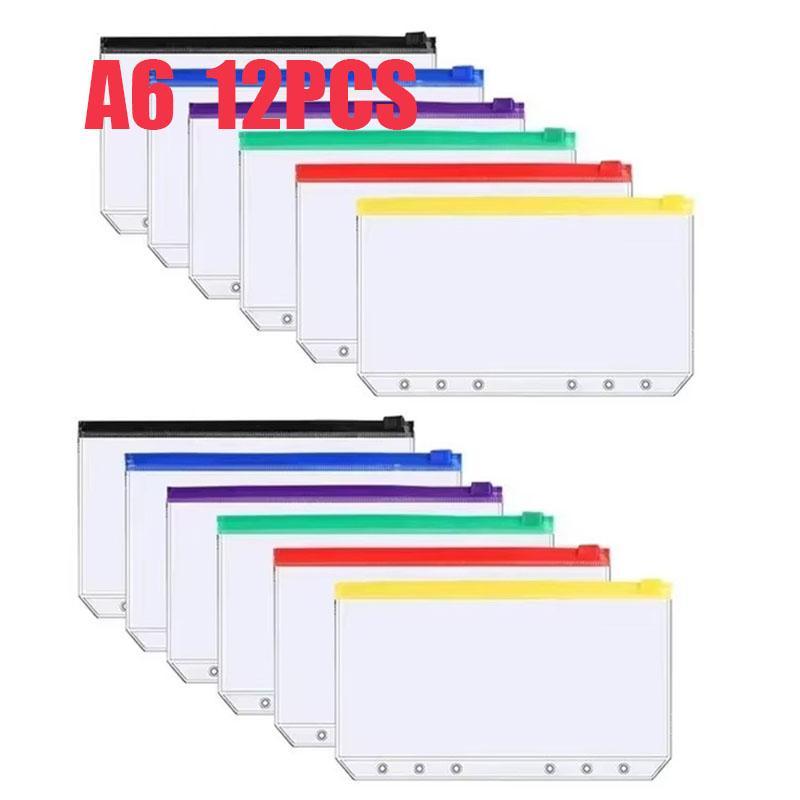6-24PCS A6 6-Hole Zipper Binder Pockets Waterproof PVC Cash Budget Envelopes Loose Leaf Bag For Binder Notebook Planner