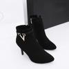 Herbst Stiletto Dünne Hohe Absätze Frau Spitzschuh PU-Leder Reißverschluss Sexy Knöchel Damenstiefel