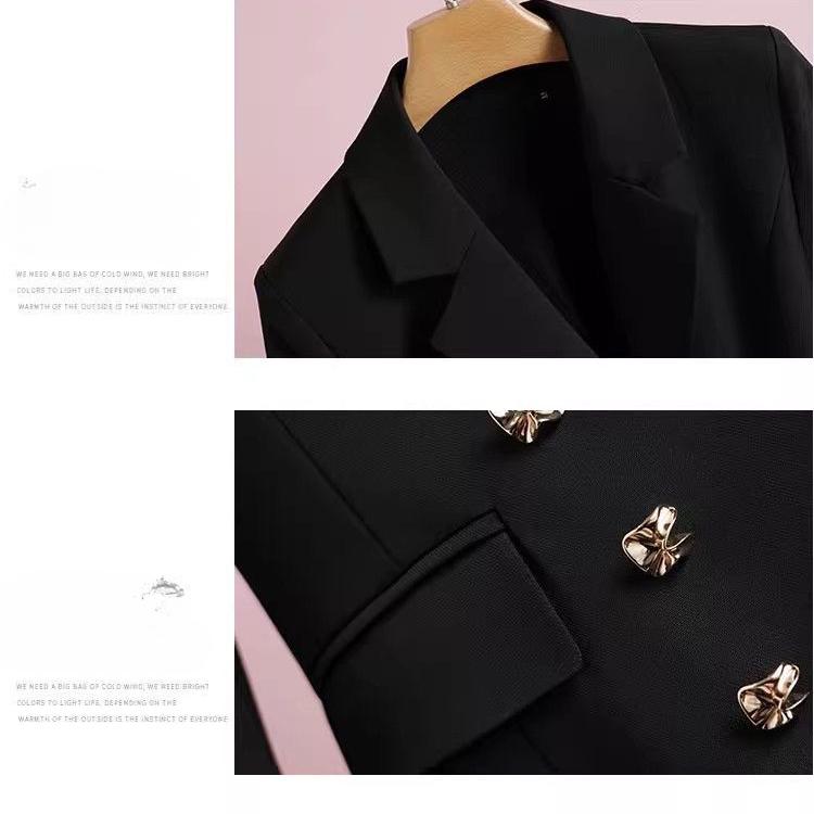 Damen Schwarz Zweireihiger Blazer Slim Mantel Frühling Herbst Business Formal Büro Anzugjacke Stilvolle Kleidung