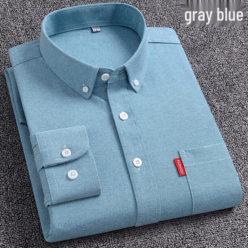 Men's Oxford Long-Sleeve Button-Down Shirt - Business Casual, Solid Color Versatile Cardigan