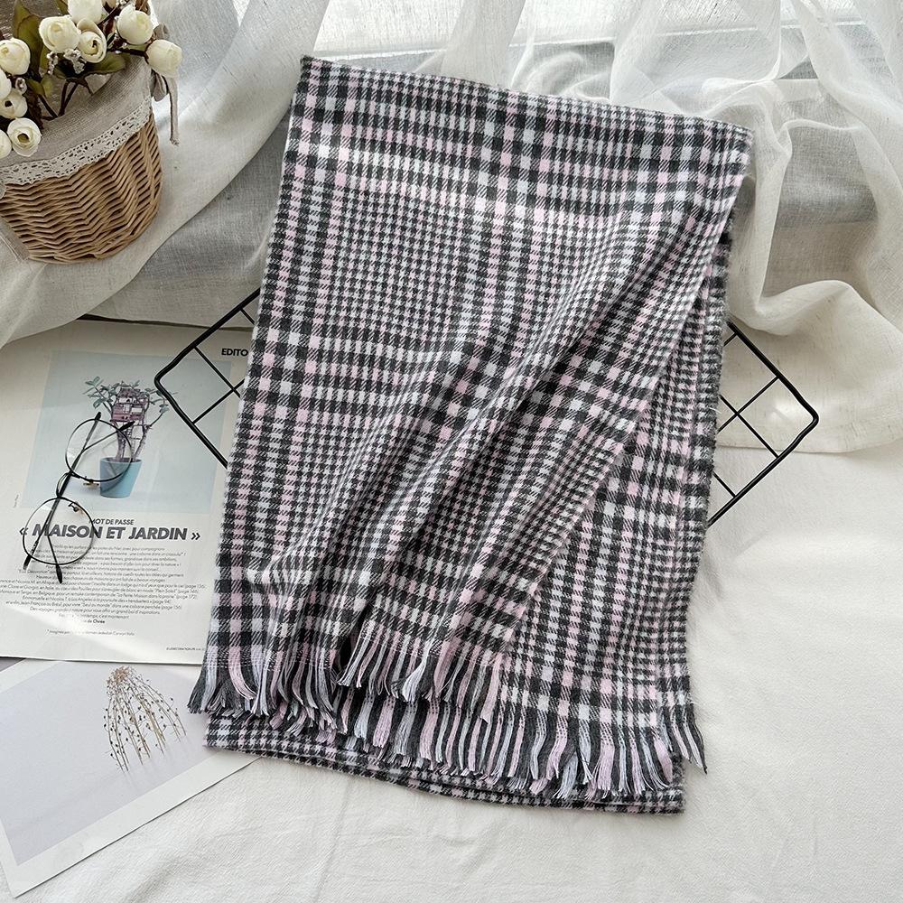 Scarf Autumn and Winter Imitation Cashmere Houndstooth Shawl for Women Trendy and Versatile Warm Long Tassel Scarf