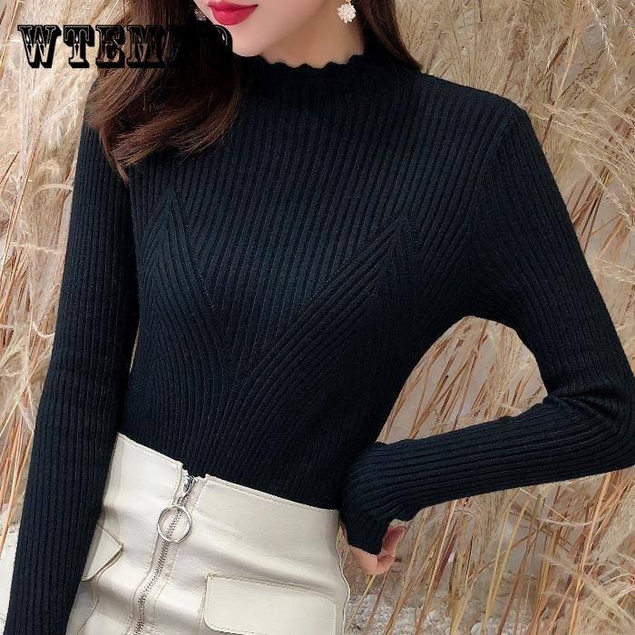 

Pofulove Plus бархатный осенне-зимний пуловер кружевной полуводолазка свитер с длинными рукавами дно женский