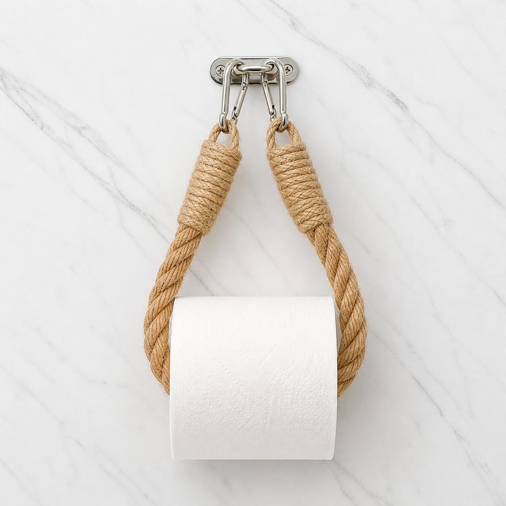 Creative Jute Rope Toilet Paper Holder Hanging Bathroom Tissue Storage Rack with Stainless Steel Hook for Wall Mount