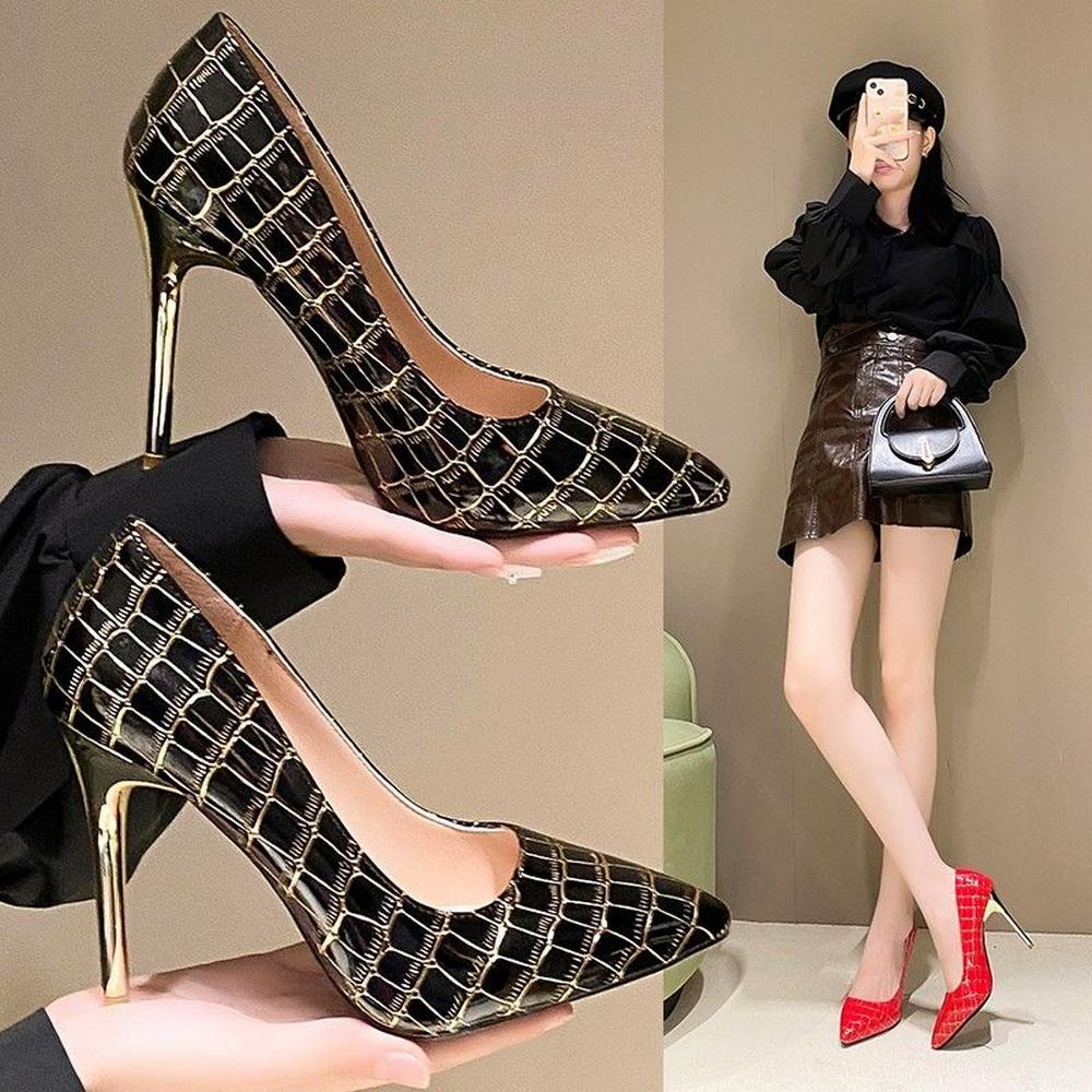 Fashion FHC New Office Lady Working Shoes,Women Pumps,Snake Pattern High Heels,Pointed Toe,Slip On,Black,Red,Beige,Apricot,Dropship