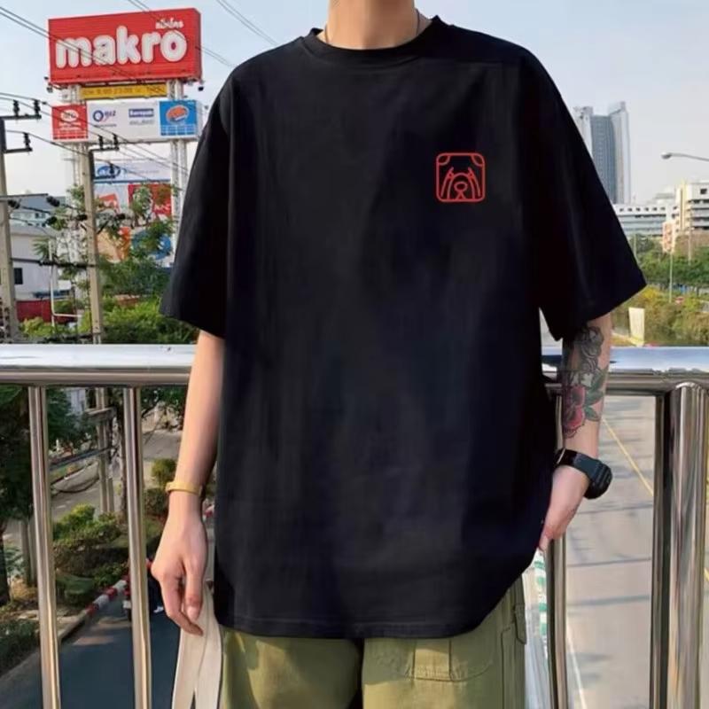 Unisex Chinese Calligraphy Back Print Tshirt Front Minimal Dog Graphic Short Sleeve Crew Neck Loose Oriental Tops For Unisex Unisex