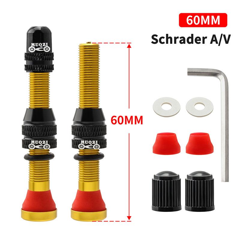 MUQZI 2PCS Bike Schrader Valve 60mm Tubeless Tire A/V Valve CNC Nipple Wheel Valve For MTB Road Bicycle Tubeless Rim Accessories