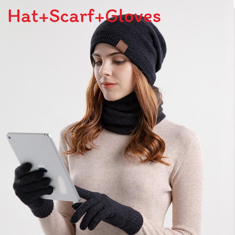 Knitted Winter Hat Scarf Gloves Set With Breathable Warmth For Teen Adults