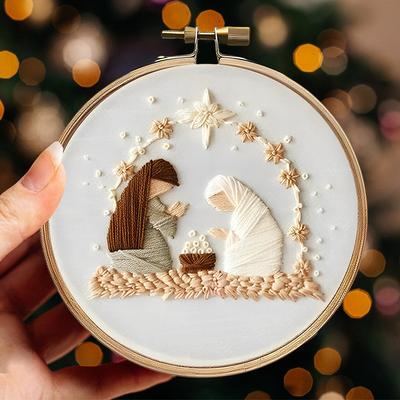 4 Sets DIY Embroidery Needlepoint Supplies Kit with Pattern Needles Threads Tools Handmade Sewing Xmas Crafts Set for Beginners