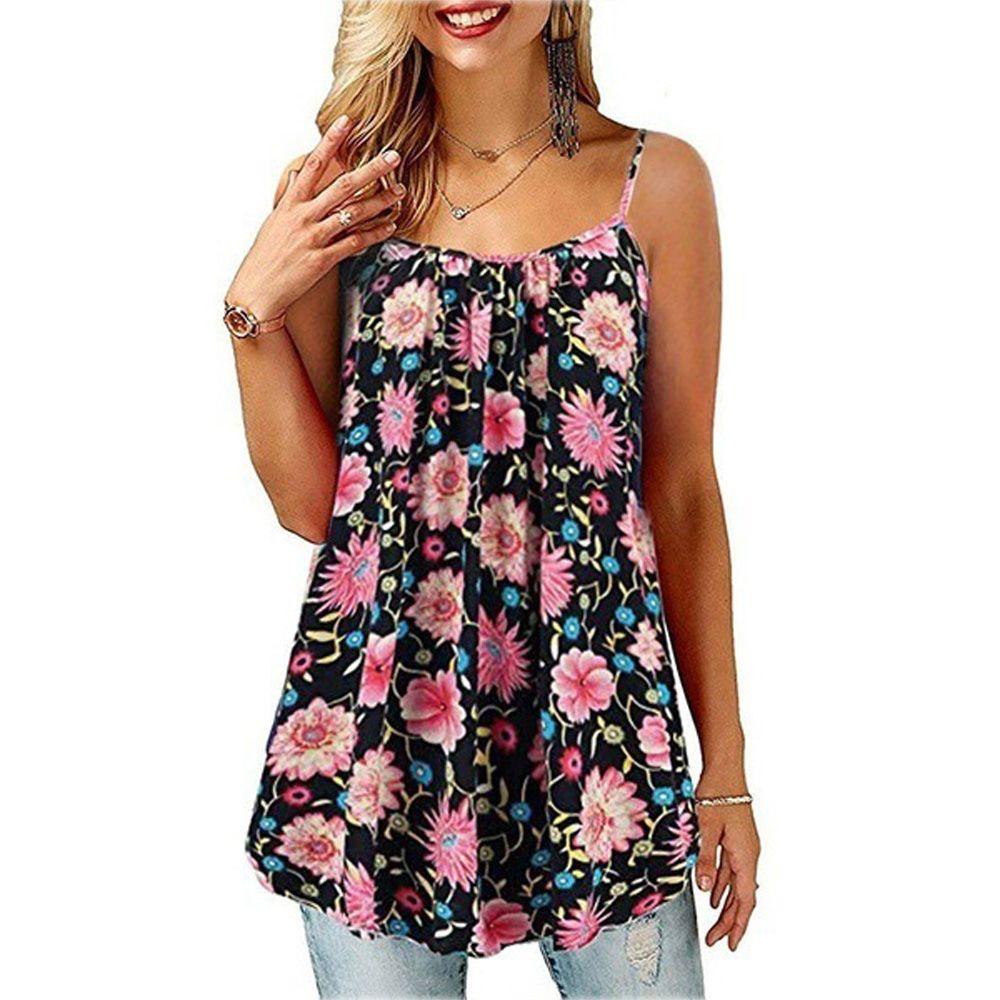 

Female Girls Women Flower Wave Boho Swing Camisole Loose Tops Tank Tops Cami Vest