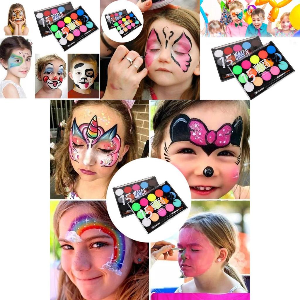 Vibrant 15 Color Face Paint Set For Kids Water-soluble Halloween Party Fun