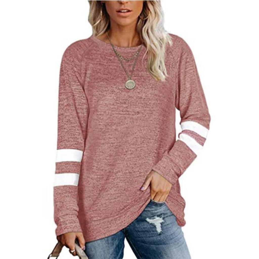 Spring and Autumn Women's T-Shirt Long Sleeve Patchwork Crew Neck Casual Loose Printed Top