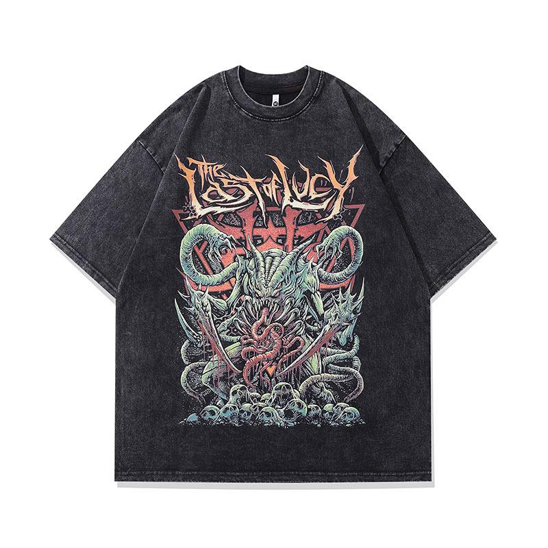 American Hip Hop Cartoon Print Half-Sleeve T-Shirt Men'S Vintage Hip-Hop Loose Short-Sleeved Tee