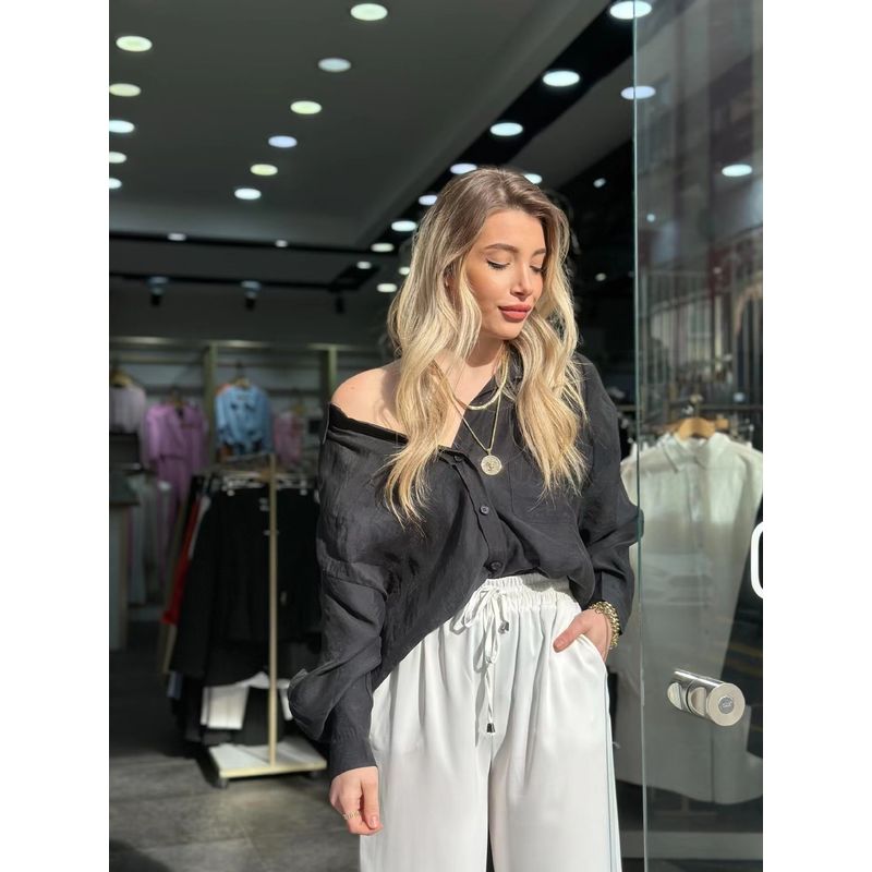 

Модный стиль Новое поступление Нарядные Однотонные Топы Свободная Повседневная Рубашка с Длинными Рукавами Свободная Повседневная Рубашка Black XL