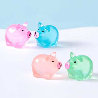12Pcs Mini Pig Figurine Glow-in-the-dark Resin Tiny Pig Ornament Miniature Animal Statue Toy Fairy Garden Microlandscape Desktop Decoration