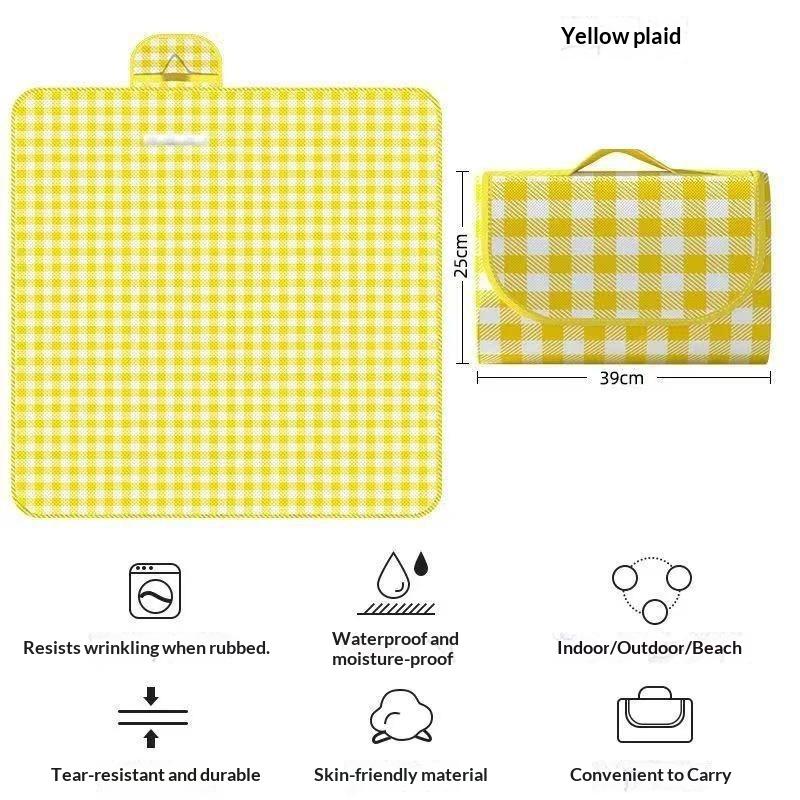Plaid Picnic Blanket Foldable Double Sided Waterproof Stain Resistant Mat for Camping Beach Park Hiking Trips