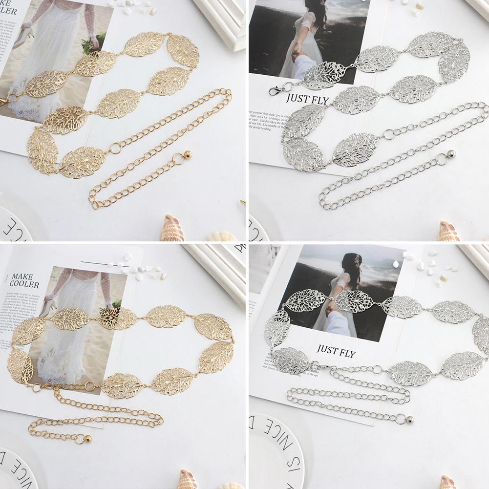 Women Metal Waist Chain Fashion All-match Leaf Hollow Waist Chain Decoration Belt Apparel Accessories