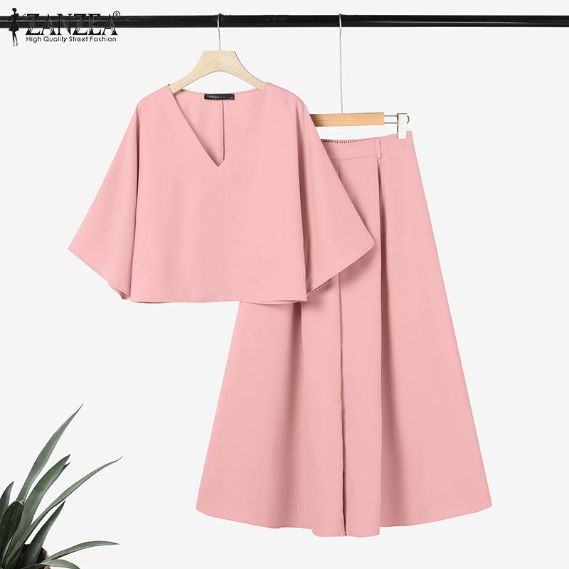 ZANZEA Lässiges Zweiteiler-Set für Damen mit 3/4-Ärmeln, Bluse und Hose mit weitem Bein