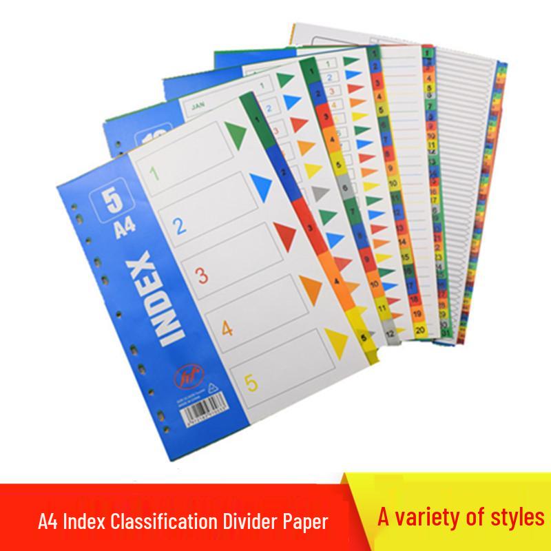 Set de separadores A4 de hojas sueltas: 12 Páginas de Índice Mensual, 50 Páginas Etiquetadas, 31 Páginas de Clasificación por Letra de Colores, Perforadas para 11 Agujeros.