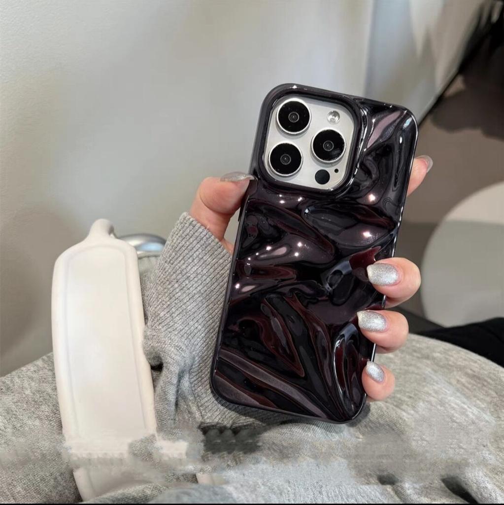 Fashion Plating Glossy Laser Wrinkle Sparkle Case For iPhone 16 15 14 13 12 11 Pro Max Plus Meteorite Texture Bumper Cover Funda