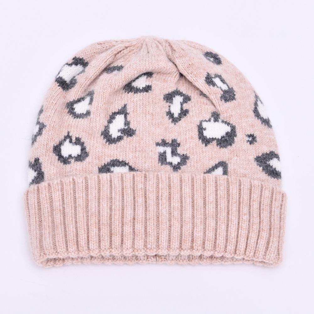 Men's and women's knitted hats angora soft waxy rabbit down leopard print hat autumn and winter outdoor wool hat to keep warm
