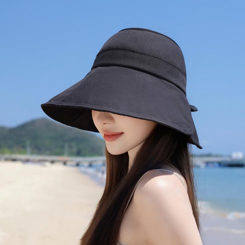 Wide Summer Brimmed Sun Protection Hat With Bow Decoration For Daily Outdoor