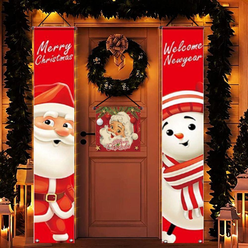 1pair Cute Christmas Porch Sign Cloth Christmas Hanging Banner  Xmas Navidad Gift