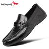 Red Dragonfly Men's Genuine Leather Moccasins: Soft Sole Perforated Slip-On Casual Loafers