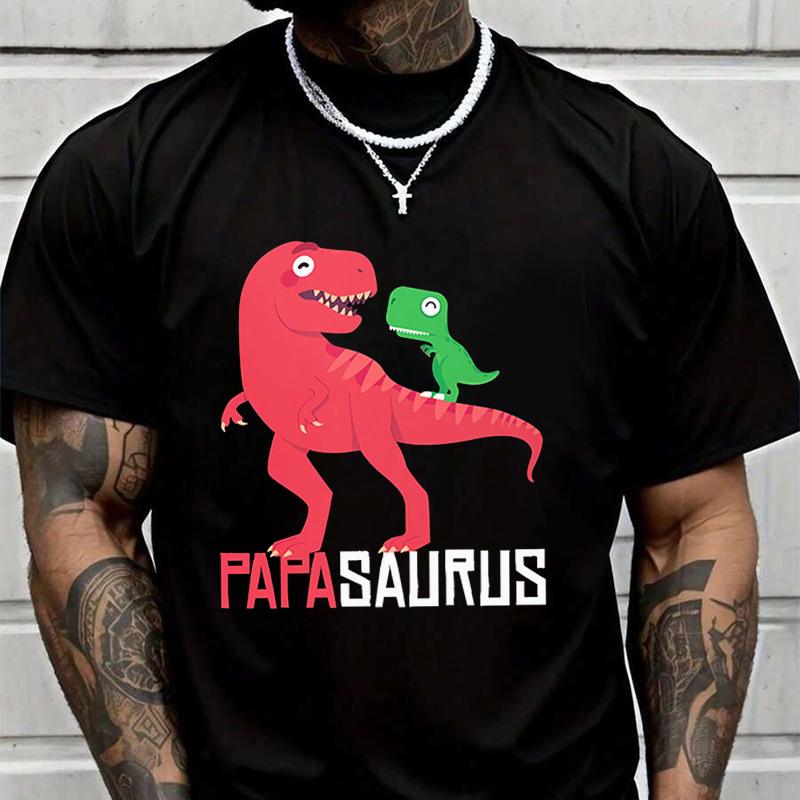 Papasurus Dinosaurs Creative Print T Shirt Summer Short-sleeved Casual Tee Men Women Streetwear