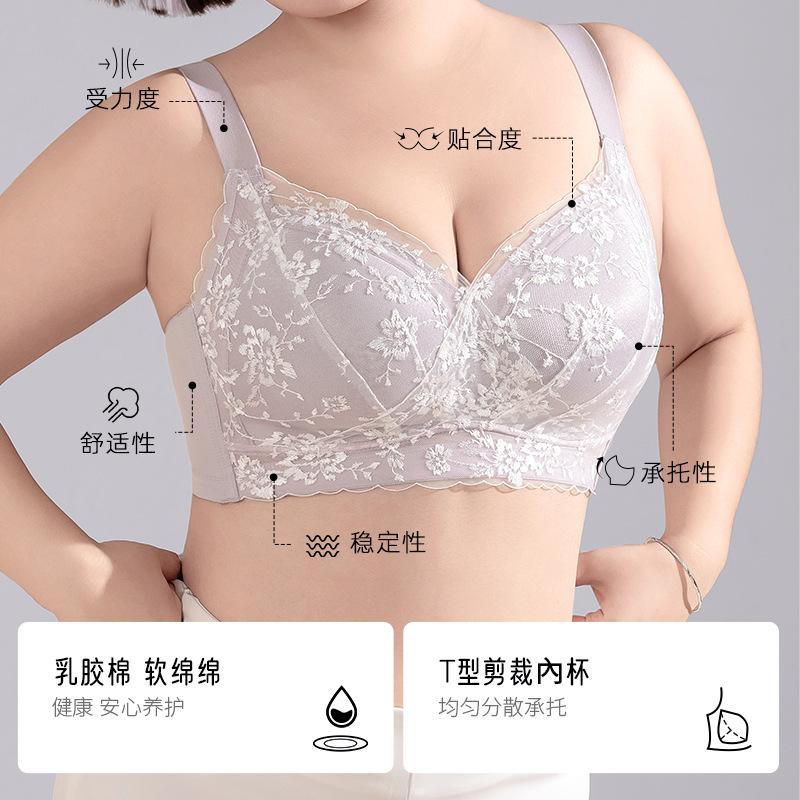 Summer ultra-thin large breasts and small underwear women's full cup without steel ring large size bra cover, support secondary breasts to prevent